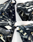 Fendi Peekaboo I see u Medium Printed Velvet Black Blue Satchel Shoulder Bag