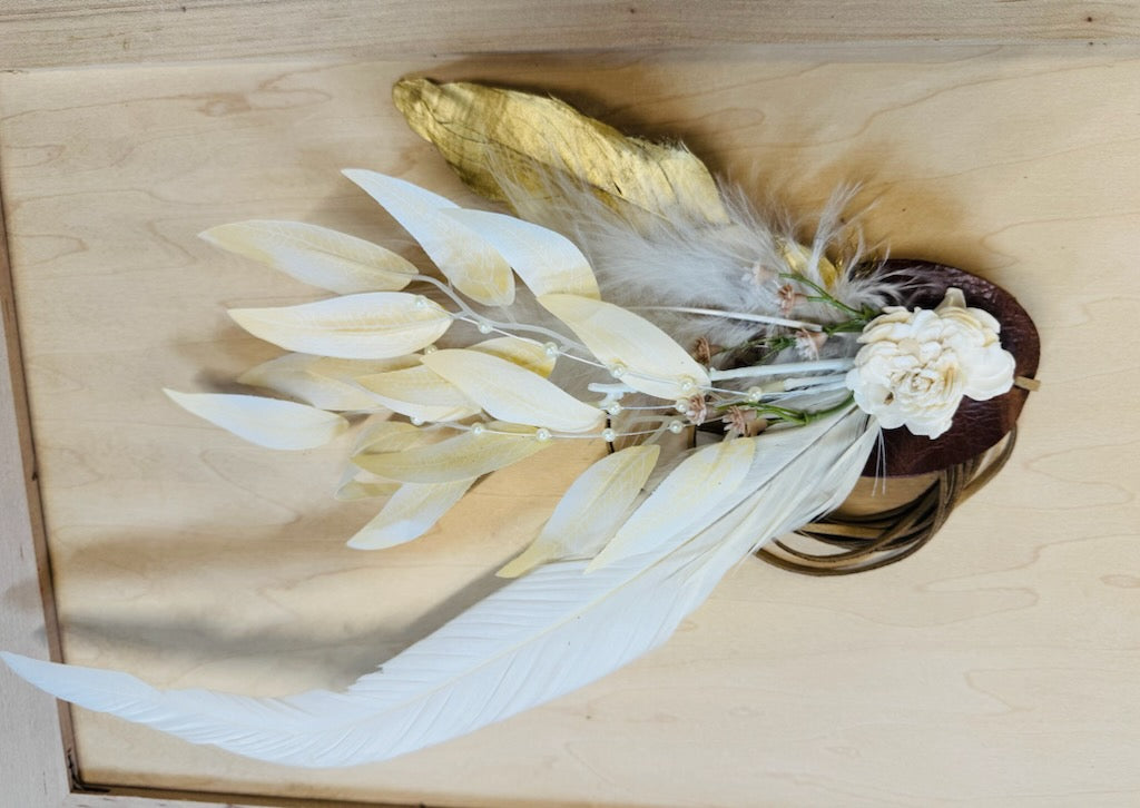 Boho Western Wedding Floral &amp; Feather Bridsmaid Hat in Brown 984n