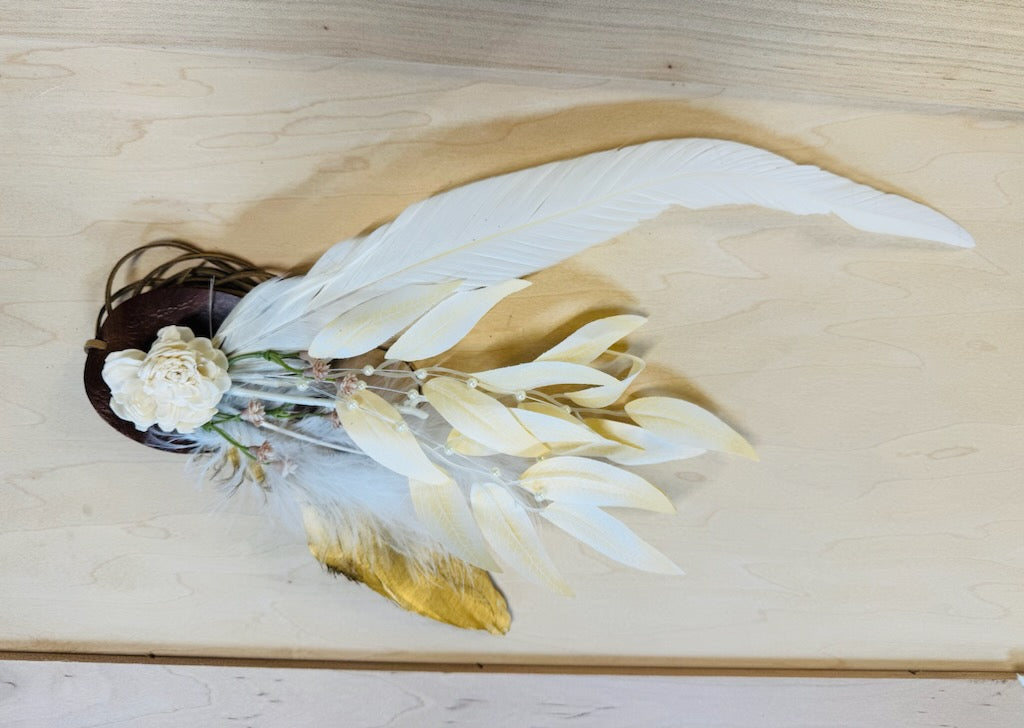 Boho Western Wedding Floral &amp; Feather Bridsmaid Hat in Brown 984n