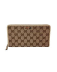 Gucci GG Logo Beige Zip Around Canvas Long Wallet