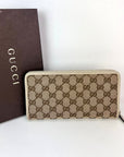 Gucci GG Logo Beige Zip Around Canvas Long Wallet