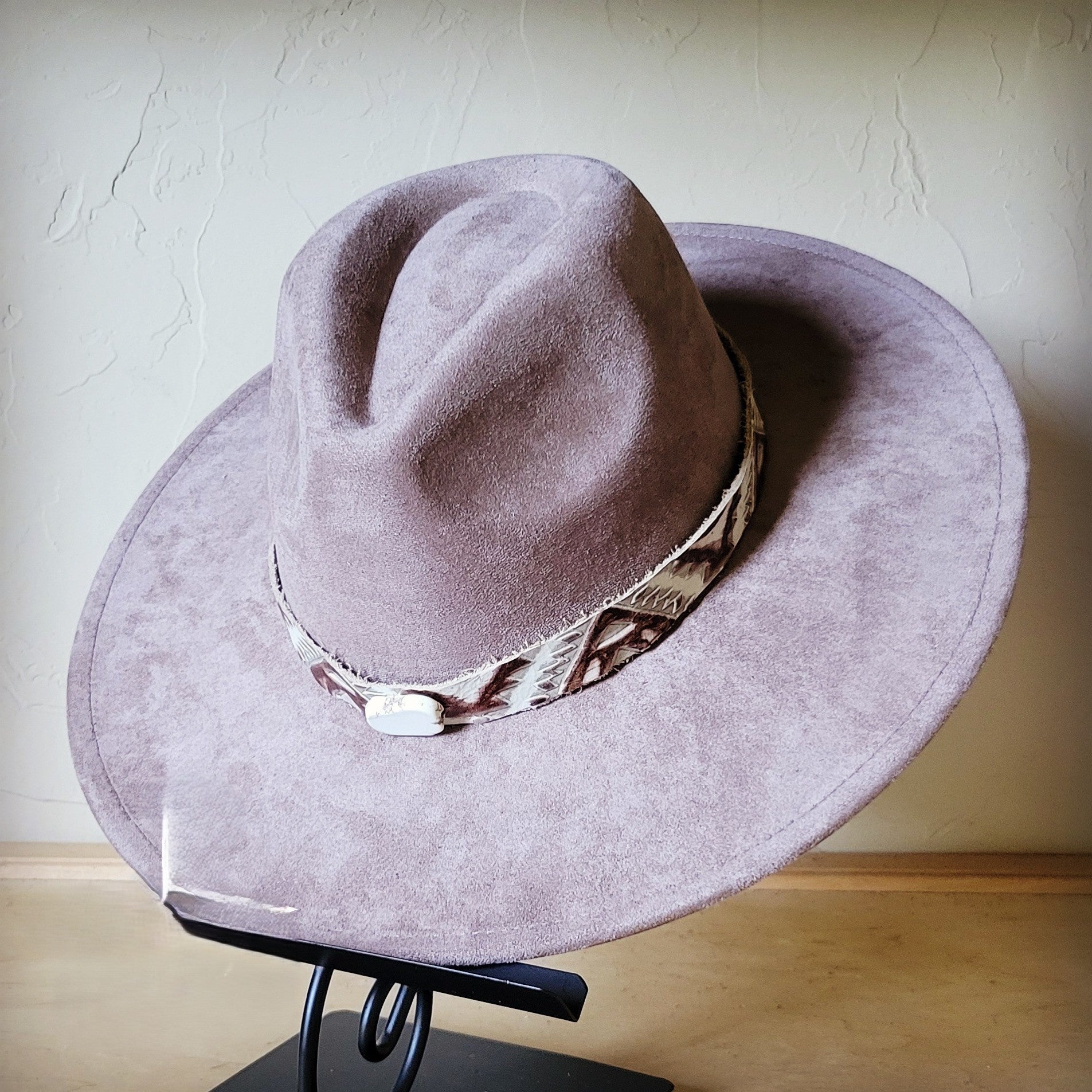 Taupe Boho Western Hat w/ Choice of Leather Band &amp; Turquoise Slab 983w