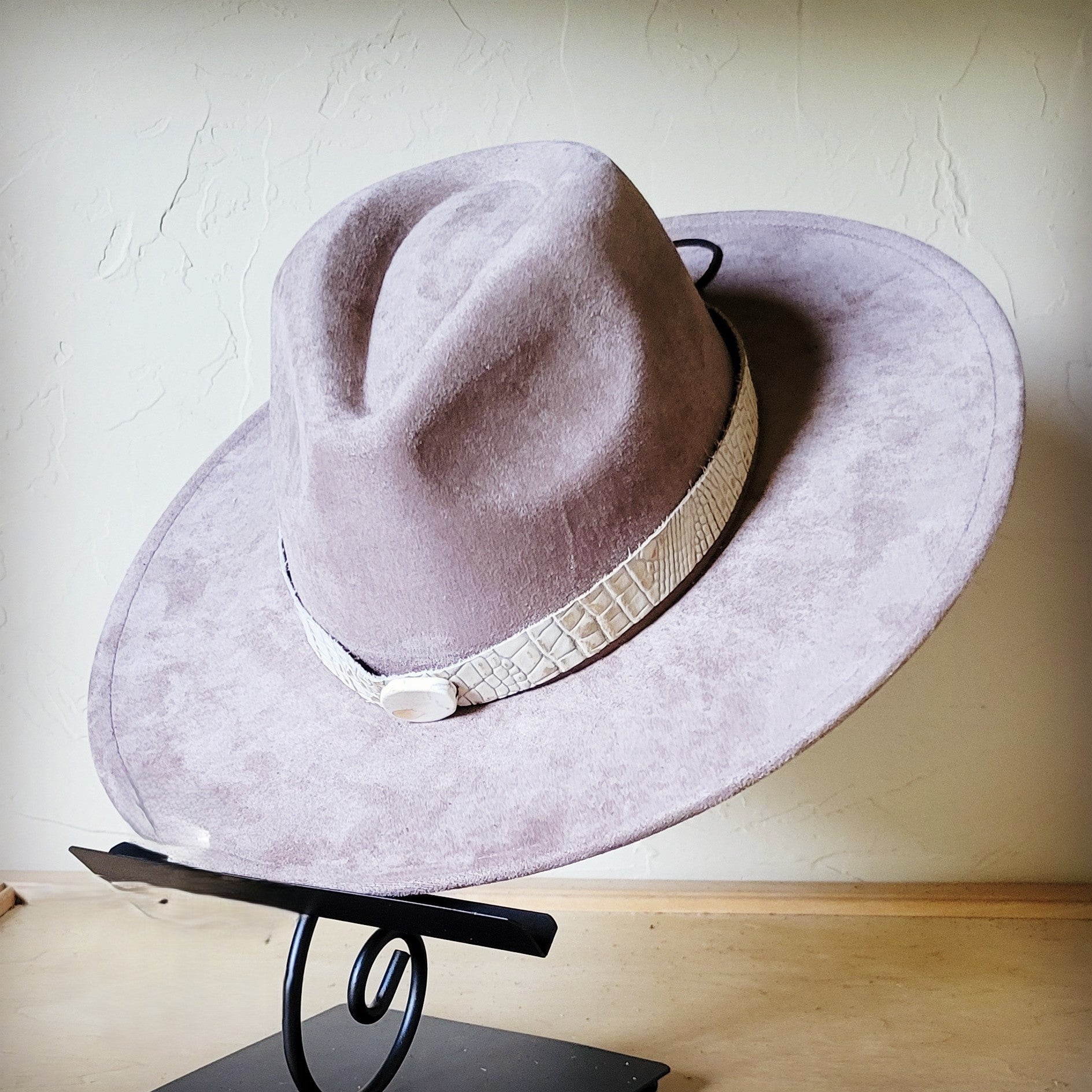 Taupe Boho Western Hat w/ Choice of Leather Band &amp; Turquoise Slab 983w