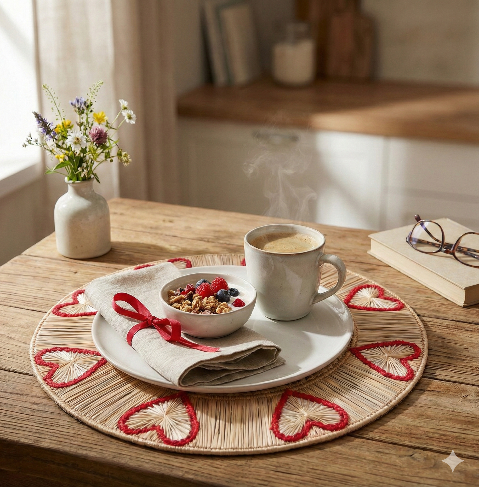 Valentine Hearts Handwoven Iraca Palm Placemat