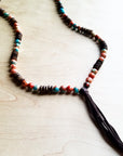 **Multi-Colored Turquoise Necklace with Wood Beads & Leather Tassel 236B