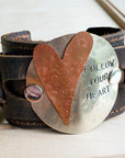 **FOLLOW YOUR HEART Distressed Leather Cuff 004E