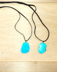 **Turquoise Slab Pendant on Leather Cord Necklace 254d