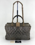 CHANEL Glazed Calfskin Shagreen Large Bindi CC Grey Tote Hand Bag