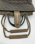 CHANEL Glazed Calfskin Shagreen Large Bindi CC Grey Tote Hand Bag