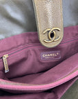 CHANEL Glazed Calfskin Shagreen Large Bindi CC Grey Tote Hand Bag