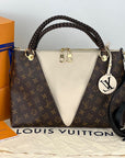 Louis Vuitton Monogram Braided V Tote MM White Leather Shoulder Hand Bag