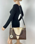 Louis Vuitton Monogram Braided V Tote MM White Leather Shoulder Hand Bag