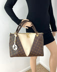 Louis Vuitton Monogram Braided V Tote MM White Leather Shoulder Hand Bag