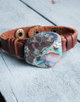 **Ocean Agate Slab on Narrow Leather Cuff 005K