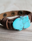 Blue Turquoise Slab on Narrow Leather Cuff 005W