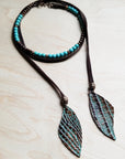 Blue Turquoise, Wood and Copper Beads Collar Necklace 230g