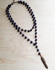 Blue Lapis Double Strand Lariat Necklace with Copper Feather 244z