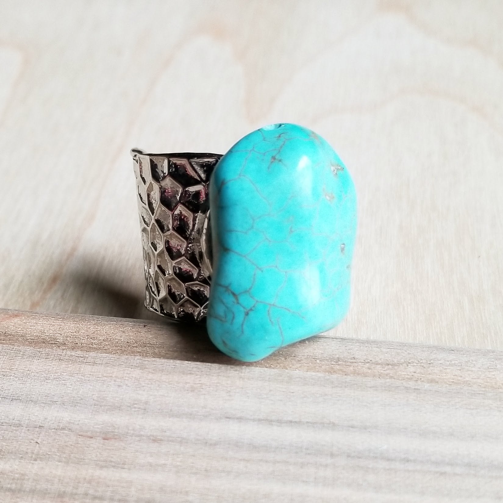 Turquoise Chunk on Cuff Ring  012o