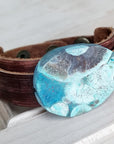 **Ocean Agate Slab on Narrow Leather Cuff 005K