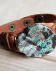 **Ocean Agate Slab on Narrow Leather Cuff 005K