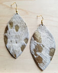 **Leather Oval Earrings-Cream and Gold Hair on Hide 220a