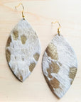 **Leather Oval Earrings-Cream and Gold Hair on Hide 220a
