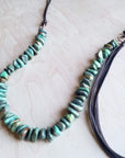 Natural Turquoise Necklace with Side-Tie Vegan Leather Tassel 245c