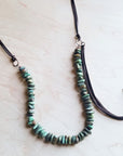 Natural Turquoise Necklace with Side-Tie Vegan Leather Tassel 245c