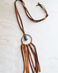 **Tan Vegan Leather Dream Catcher Necklace with Natural Turquoise 246t