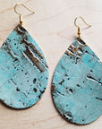 **Leather Teardrop Earrings in Turquoise Metallic 222m