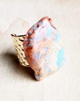 Chunky Aqua Terra Slab Cocktail Statement Ring 012r