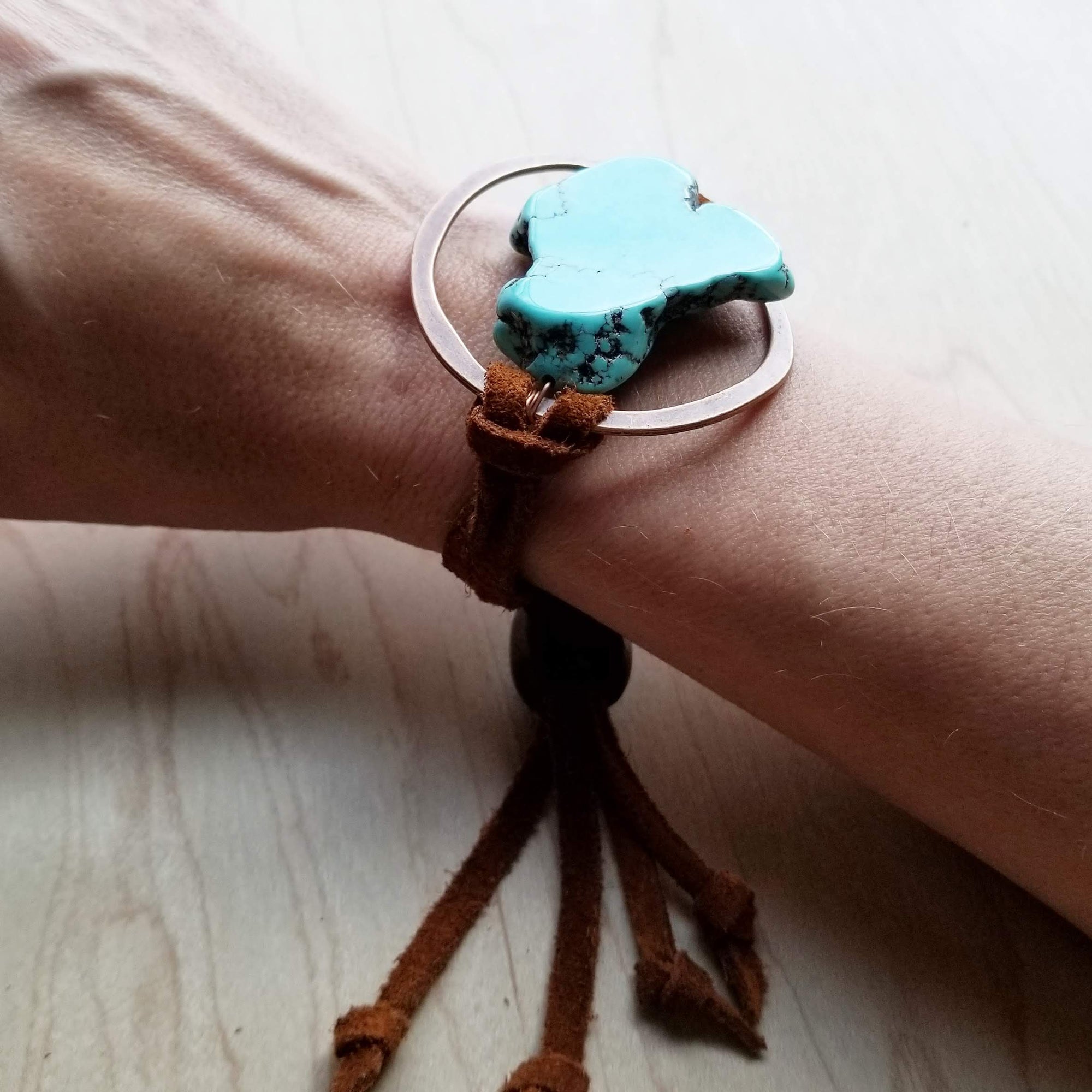 Turquoise Bracelet w/ Stone Slab &amp; Adjustable Ties 010i