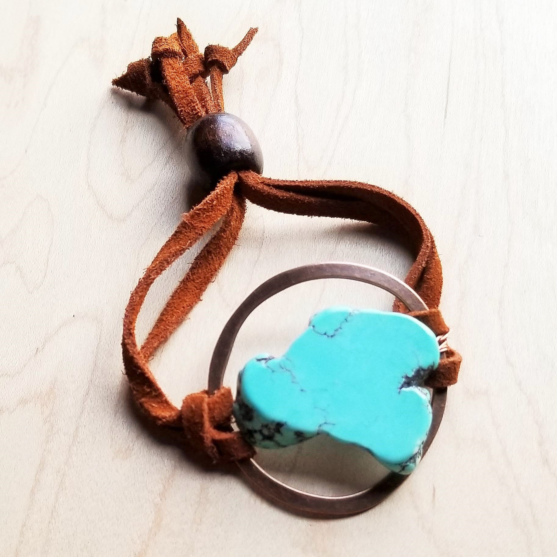Turquoise Bracelet w/ Stone Slab &amp; Adjustable Ties 010i