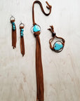 Leather Fringe Earrings with Turquoise Chunks Tan 223f