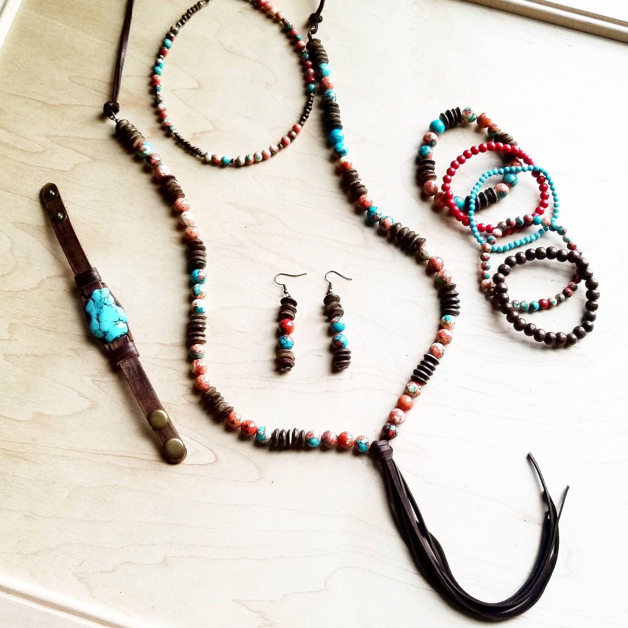 Multi-Colored Turquoise Beaded Collar Necklace 248L