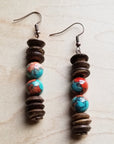 Multi-Colored Turquoise and Wood Earrings (223D)