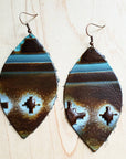 **Leather Oval Earrings Blue Navajo 224a