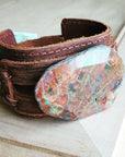 Genuine Leather Wide Cuff Bracelet w/ Ocean Agate Slab 004C