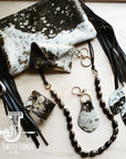 **Leather Oval Earring-Mixed Metallic Hair on Hide 200b