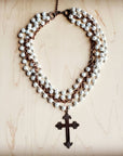 Pearl and Copper Beaded Collar Necklace with Copper Cross 114G