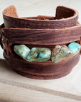 Genuine Leather Wide Cuff Bracelet w/ Natural Turquoise Chunks 006p
