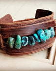 Genuine Leather Wide Cuff Bracelet w/ Large Natural Turquoise Chunks 007u