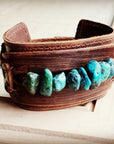 Genuine Leather Wide Cuff Bracelet w/ Large Natural Turquoise Chunks 007u