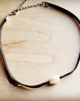 Floating Pearl on Brown Leather Choker Necklace 229R