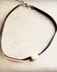 Floating Pearl on Brown Leather Choker Necklace 229R