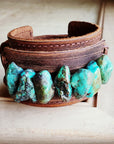 Genuine Leather Wide Cuff Bracelet w/ Large Natural Turquoise Chunks 007u