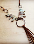 Aqua Terra Necklace w/ Hammered Copper Hoop Long Fringe 225o