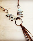 Aqua Terra Necklace w/ Hammered Copper Hoop Long Fringe 225o