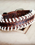 Vintage Brown Woven Leather Cuff Bracelet 005A