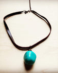 Leather Choker with Genuine Natural Turquoise Accent 242z